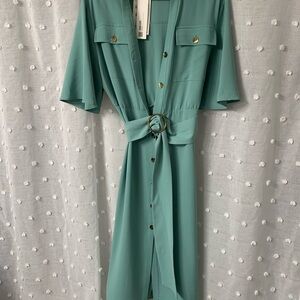 Elegant Teal Belted Dress